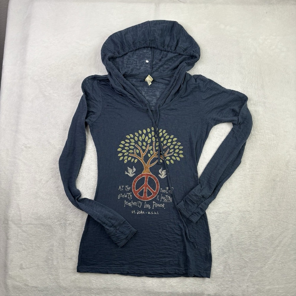 Kavio! St. John Peace Tree Blue Pullover Long Sleeve Top Women's Large